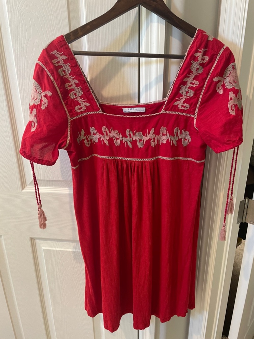 Zara Red Square-Neck Embroidered Mini Dress boho southwest festival